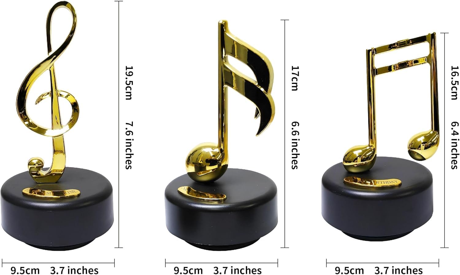 Boîte à musique Note de musique – 3 statues dorées, cadeau décoratif, joue le sous-marin jaune, joyeux anniversaire, son de la musique