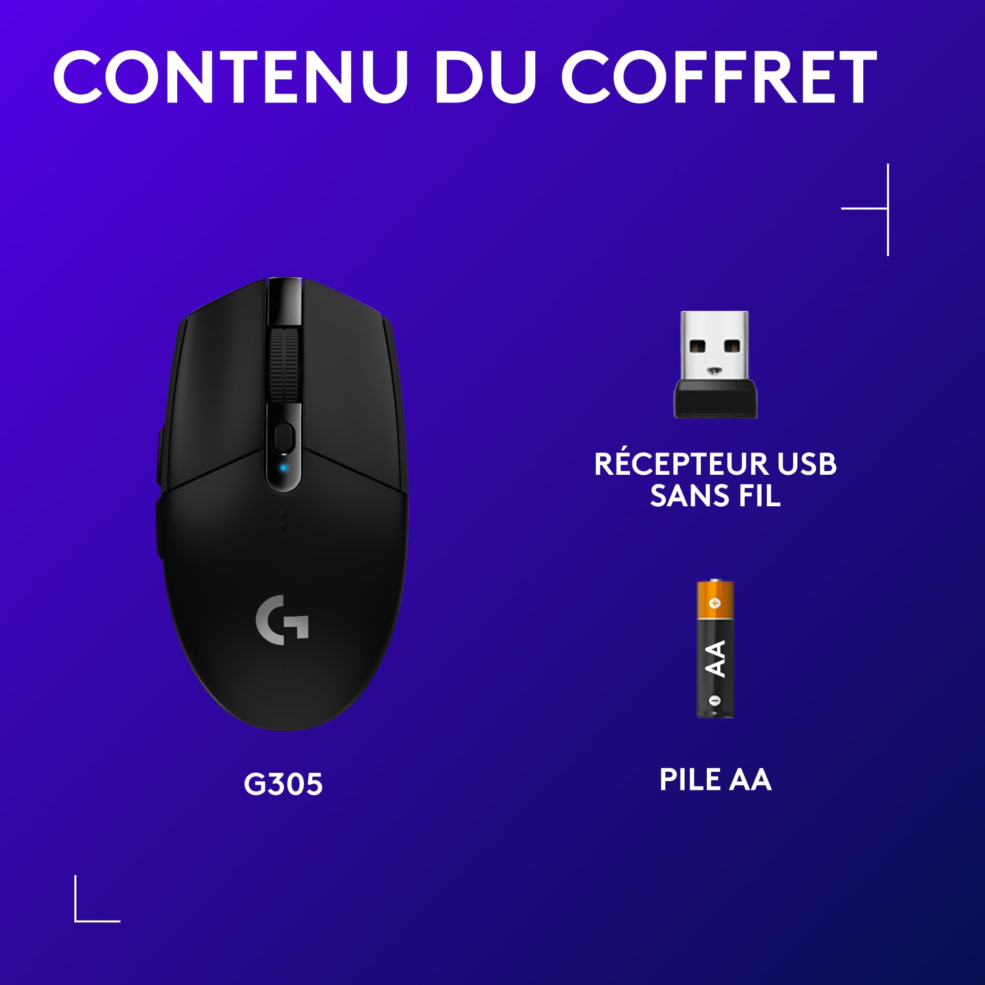 Logitech G G305 Souris Gamer sans Fil, Capteur Gaming HERO, 12 000 PPP, Ultra-Léger, 6 Boutons Programmables, Batterie Longue Durée, Mémoire Intégrée, Compatible avec PC/Mac - Noire