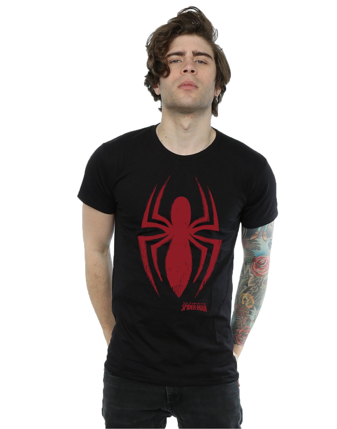 Absolute Cult Men's Black Marvel Spider-Man Logo T-Shirt Small