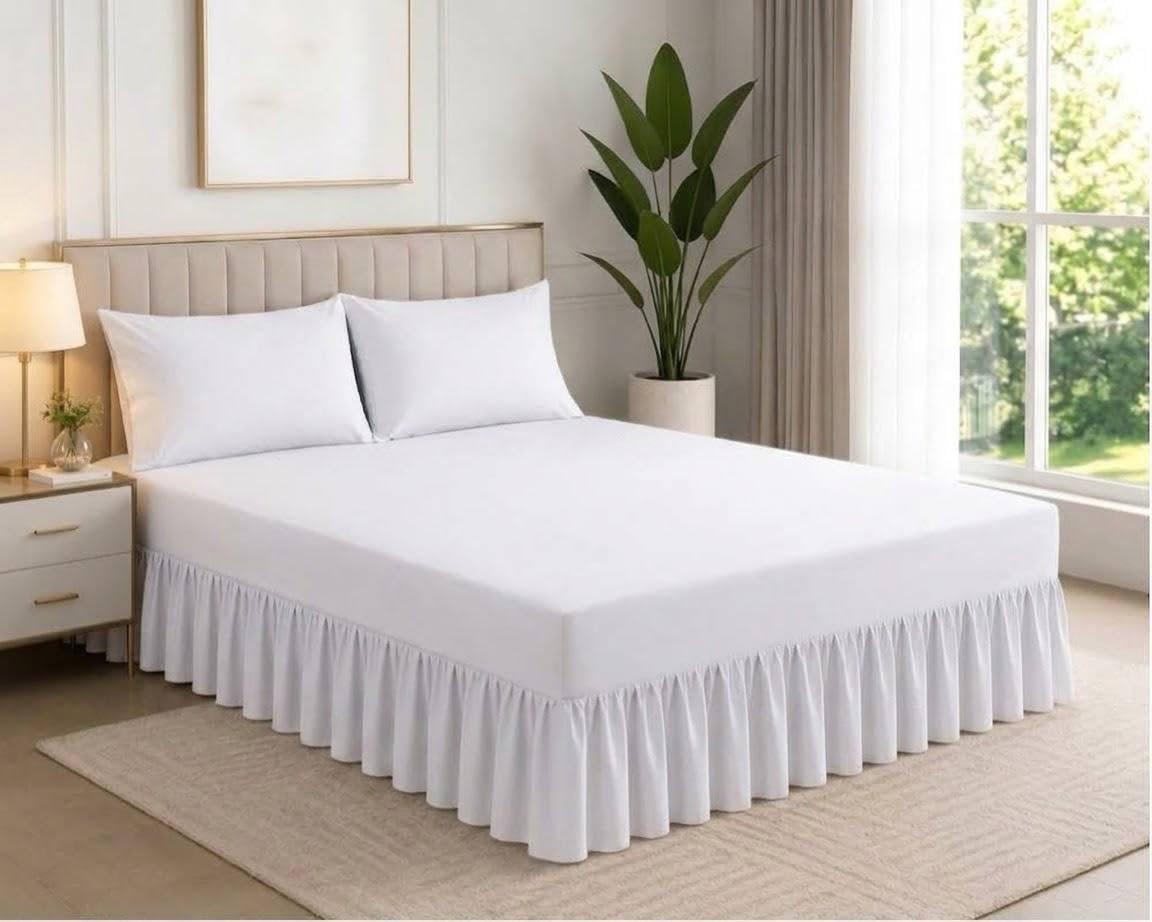 HARAPPA COTTONS 100% Egyptian Cotton Fitted Valance Sheet - 16" / 40cm Extra Deep Frilled Bed Skirt, Soft, Breathable & Easy Care Bedding Sheet (white, Super King)