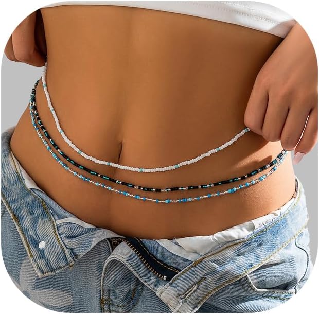 3pcs boho elastic beaded waist chains beach body jewelry