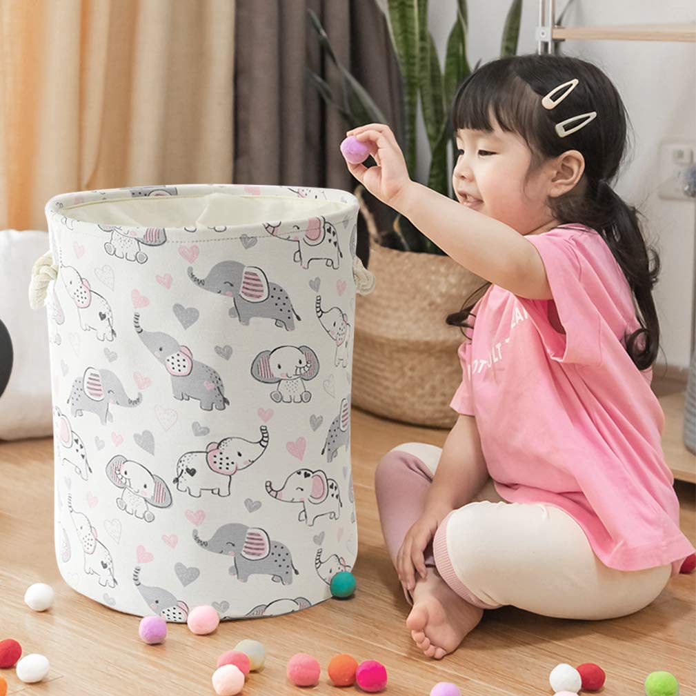 Panier De Rangement Enfant Pliable - Tissu Avec Motif éléphant Bleu, 40x30x21 Cm - 7