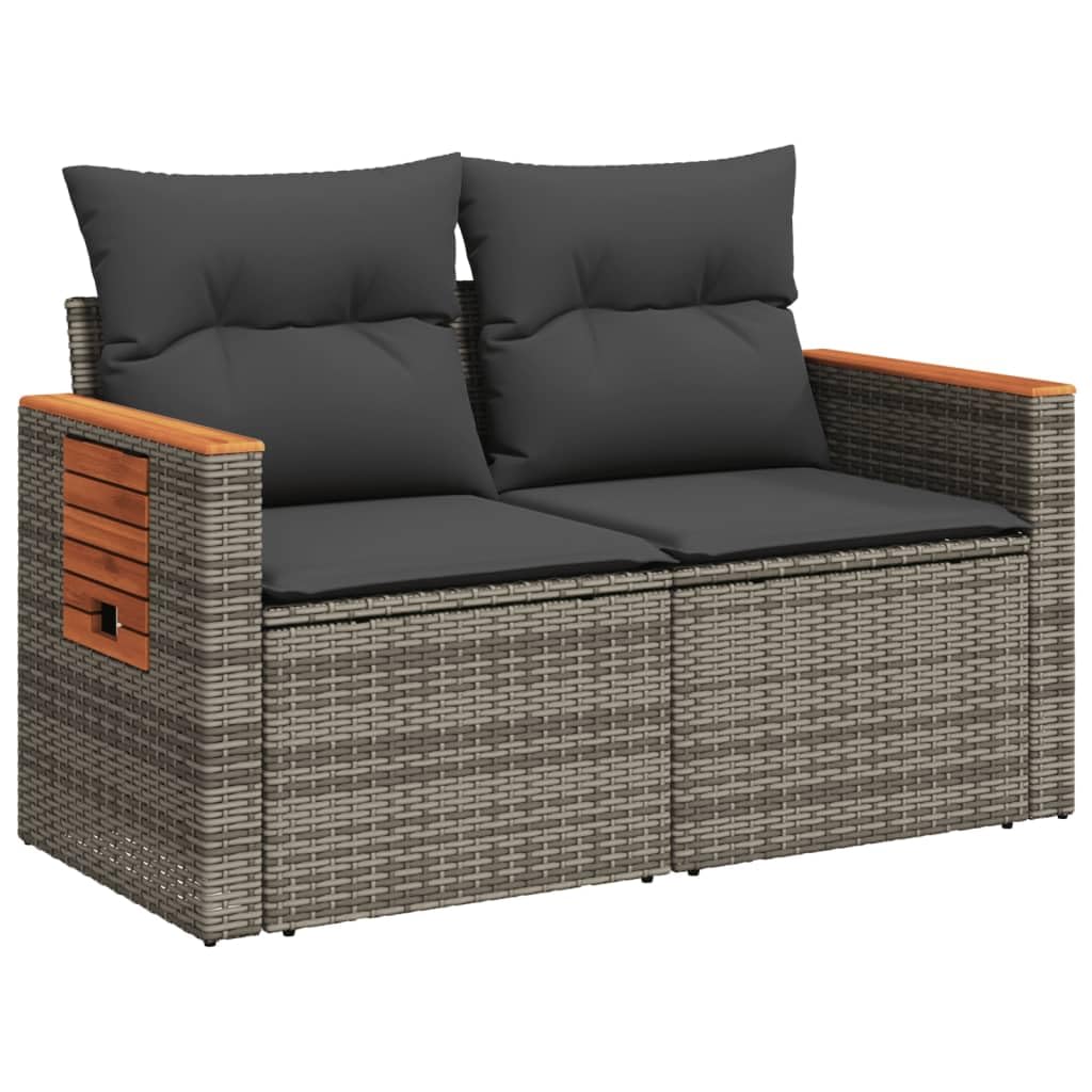 IKAYAA Divanetto da Esterno 2 Posti con Contenitore Divano da Giardino in Polyrattan Salotto da Giardino in Polyrattan Set da arredo per Esterno con Cuscini-Grigio-2 pz