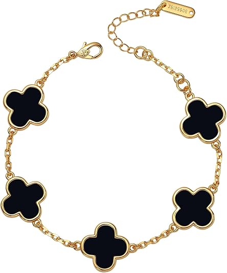 Mother-of-Pearl Clover Bracelet by Gold – 14K Gold Plated & Adjustable