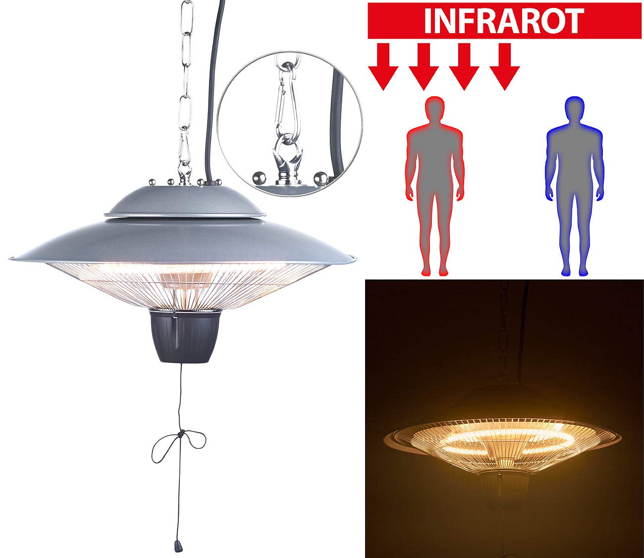 Semptec Urban Survival Technology riscaldatore a infrarossi da soffitto per esterno 1500 W IP24 grigio argento NX9330
