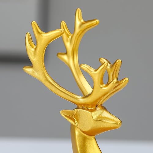 Miniatura 8 de XPXKJ Decoraciones navideñas doradas juego de 2 esculturas de ciervo sentado de resina, estatuas excepcionales de renos que añaden elegancia a la