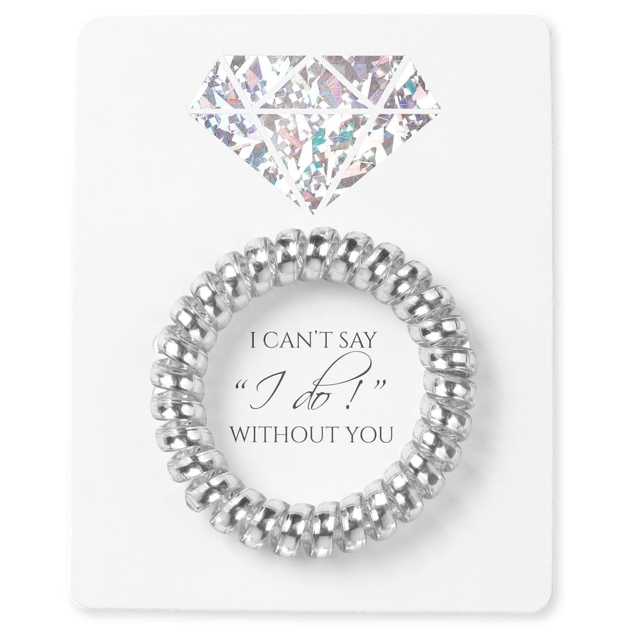 Set of 6 Bridesmaid Gifts Spiral Hair Ties on a Proposal Card - Phone Cord Hair Tie for Bridal Shower, Bachelorette Party Favors, Maid of Honor and Bridesmaid Proposal Gift (Silver)