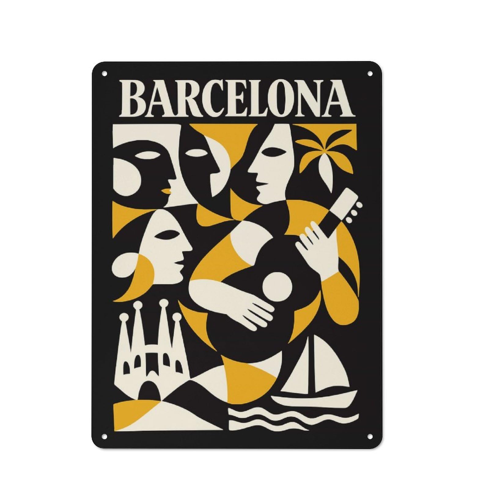 Garage Style Barcelona Travel (5) Retro Metal Sign 40x30cm, Workshop Wall Decor for Workshop, Basement, Shed Or Games Room