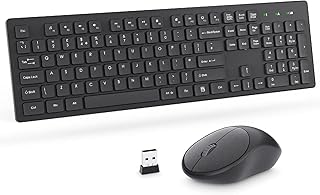 Wireless Keyboard and Mouse Set with USB Receiver, Deeliva 2.4GHz Wireless Keyboard Mouse Combo, Full Size Ergonomic Keyboard, Quiet Mouse with 1600DPI, for Windows/PC/Chromebook/Laptop/Computer-Black