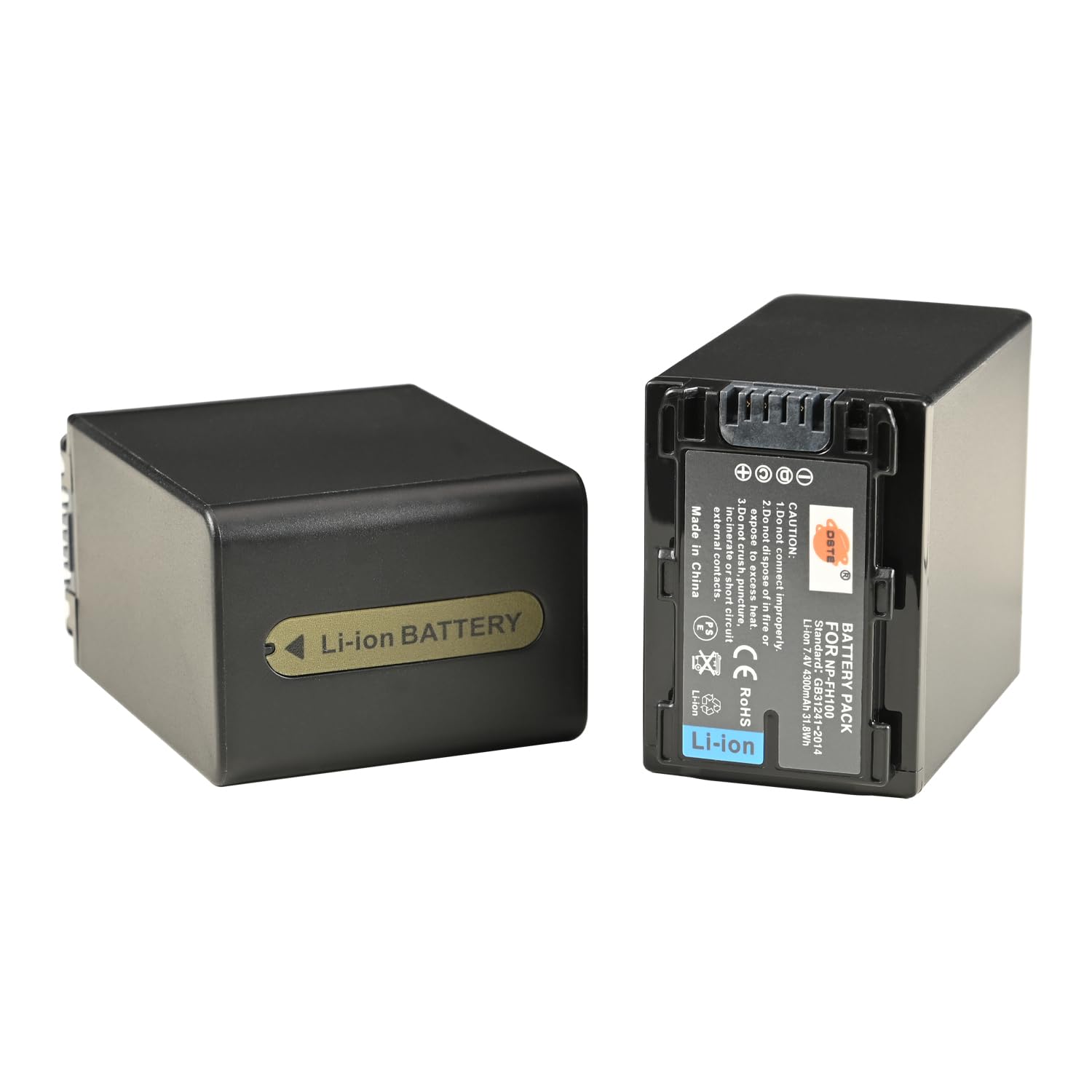 DSTE 2PCS NP-FH100 (4300mAh/7.4V) Batterie Chargeur Compatible pour Sony DCR-DVD404E,DCR-DVD405,DCR-DVD405E,DCR-DVD406,DCR-DVD406E,DCR-DVD407E,DCR-DVD408,DCR-DVD410E,DCR-DVD450,DCR-DVD450E Caméra
