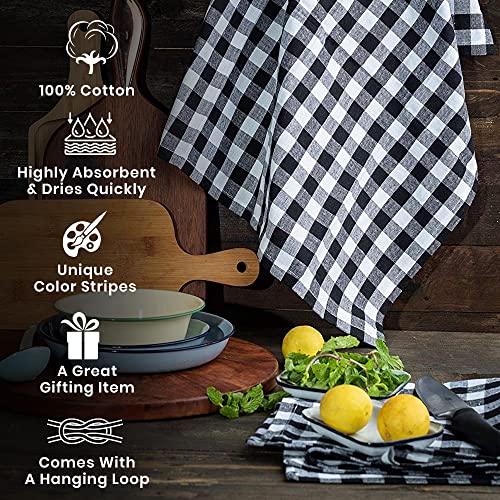 Candy Cottons Set Of 6 Kitchen Dish Towels, 100% Cotton Kitchen Towels, With Hanging Loop, Dishcloth Sets For Washing & Drying Dishes, Tea Towels & Hand Towels 18X28, Gingham Check, Black #TOP1