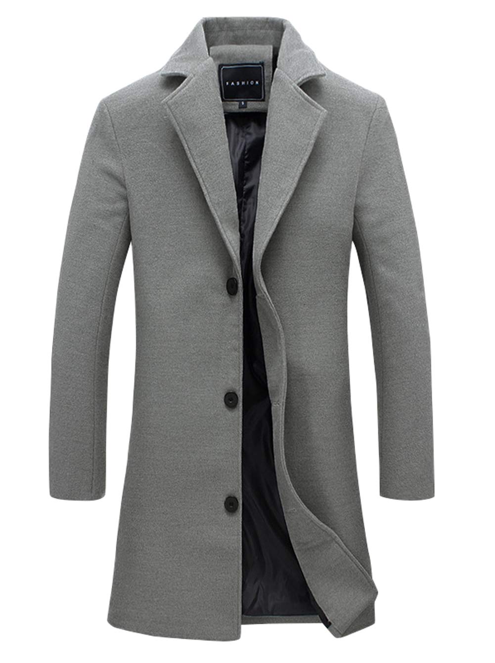 Men's Decent Windproof Single Breasted Long Winter Wool Coat Overcoat| Size-2XL | Color-Grey-image-23