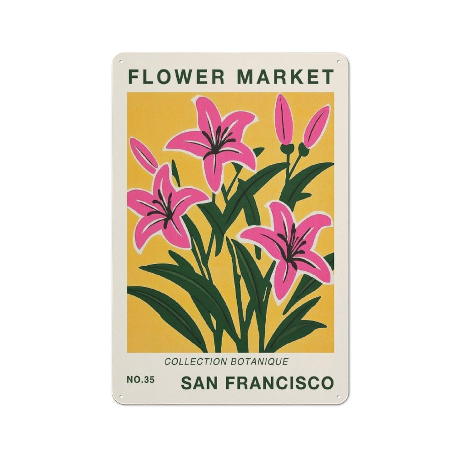 Junmoney Style-5 San Francisco Flower Market Poster Retro Metal Wall Sign 30X20cm For Guest Room Or Hallway, A Housewarming Gift For Home Decor Collectors
