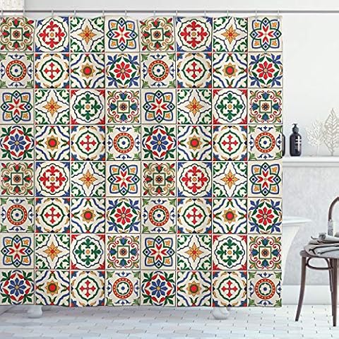 ABAKUHAUS Colourful Moroccan Shower Curtain Set Cover