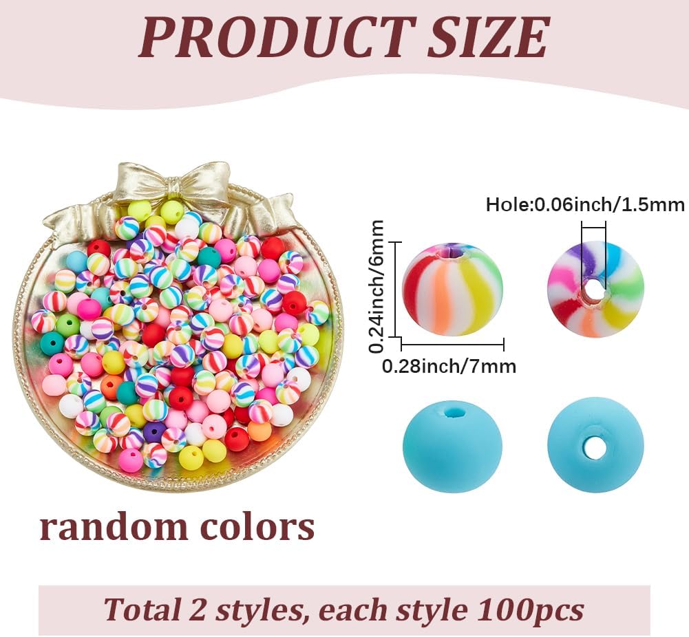 SUNNYCLUE 200Pcs 6mm Round Polymer Clay Beads Striped Bead Colorful Rainbow Stripes Printed Charms Bubblegum Gumball Loose Spacers For Jewelry Making Bracelets Earrings Necklace Keychains DIY Crafting - Image 2