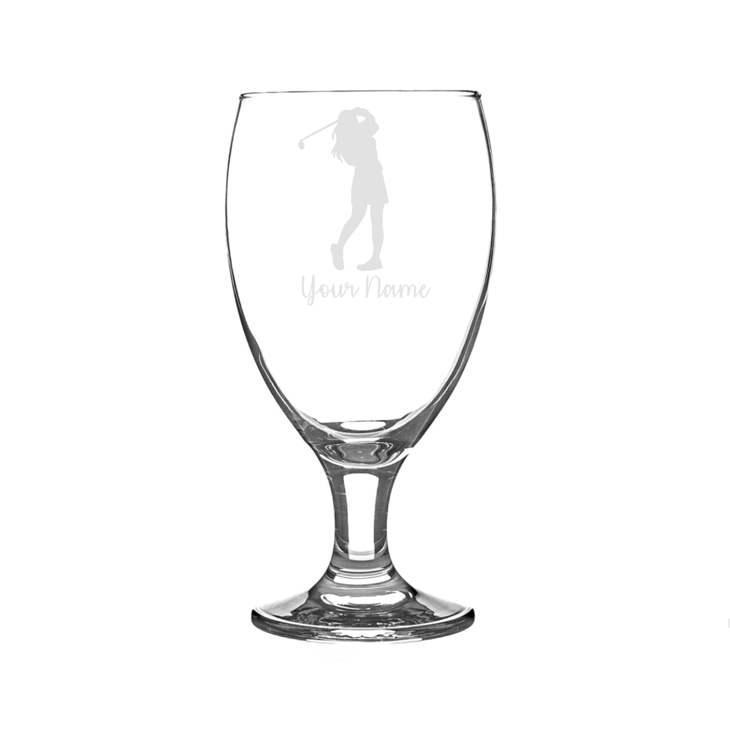 Personalised Female Golf Player Engraved Craft Beer Snifter Glass, Golfing Gift for Women Lady Captain Golfer