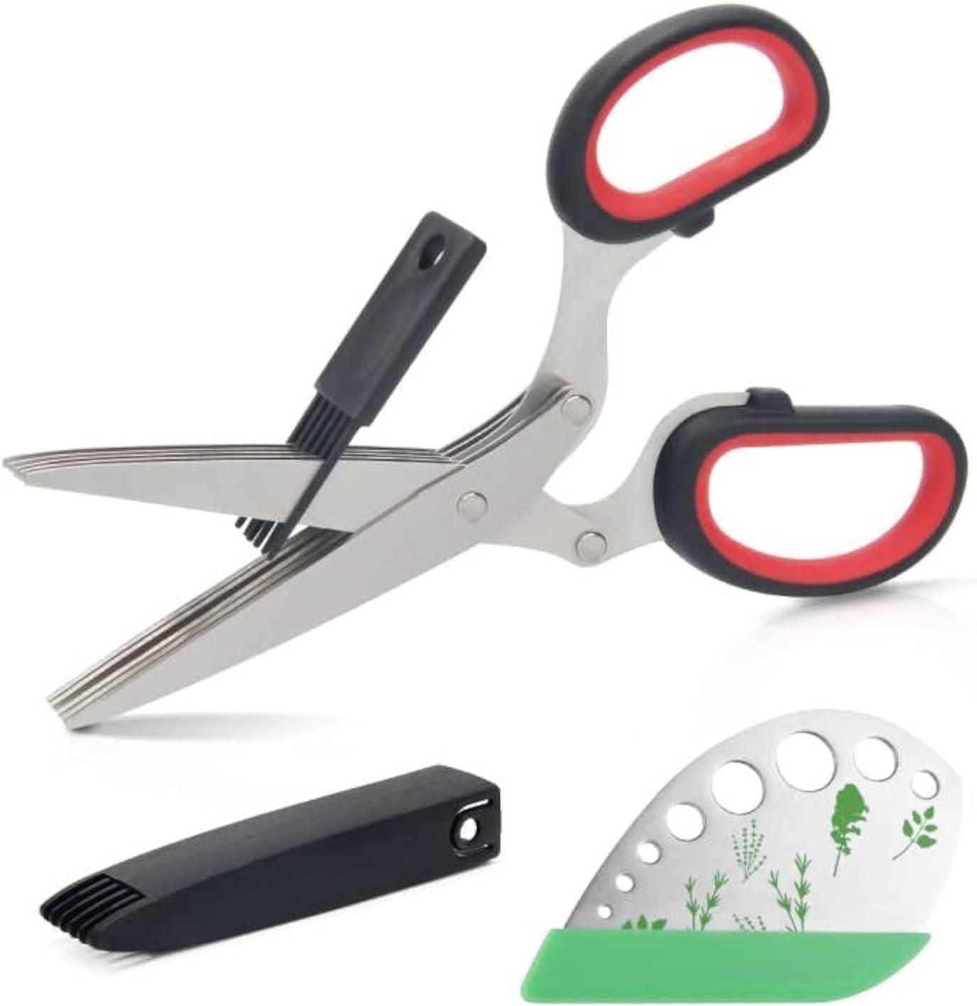 Herb Scissors And Stripper Set, 5-Blade Stainless Steel Kitchen Tools | 2in1 Tools 5-Blade Herb Scissors, 9-Hole Stripper, Food-grade Material For Cutting Herb, Kale, Basil And Rosemary, Easy Clean
