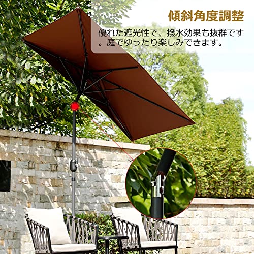 ガーデンパラソル ベランダ 長方形パラソル 直径200cm×幅100cm 撥水加工 UVカット クランクとチルト機構付き 組み立てが簡単 おしゃれ 折りたたみ 日よけ 庭 テラス屋根 プール アウトドア デッキ カフェ ビーチ 日傘 (Color : ダークグリーン) 2枚目