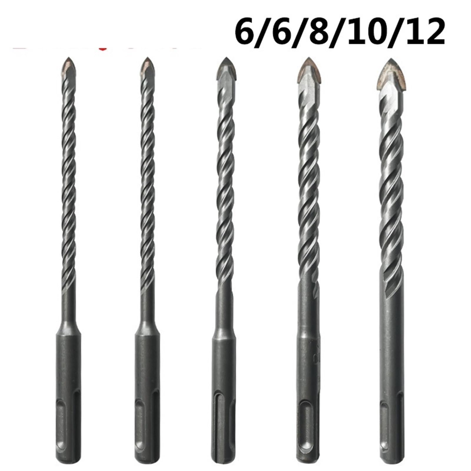 5 szt. zestaw wierteł do szklanych płytek ceramicznych 6/8/10/12 mm z twardego metalu SDS Plus 160 mm wiertło murarskie (kolor: 6-12 mm (5 szt.)