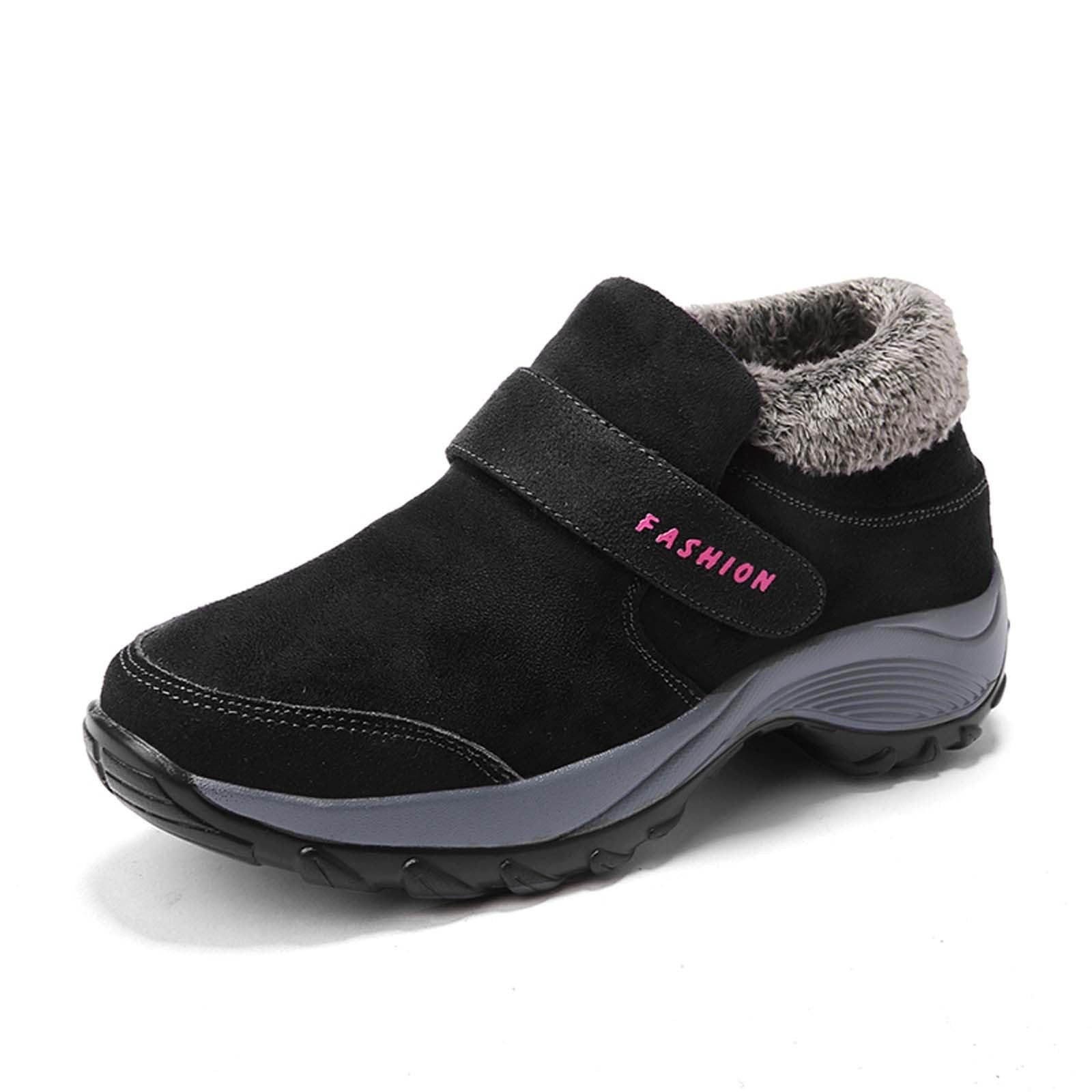 Womens Winter Shoes Sneakers Faux Suede Furry Lined Low Arch Outdoor Snow Work Warm Shoes for Elderly