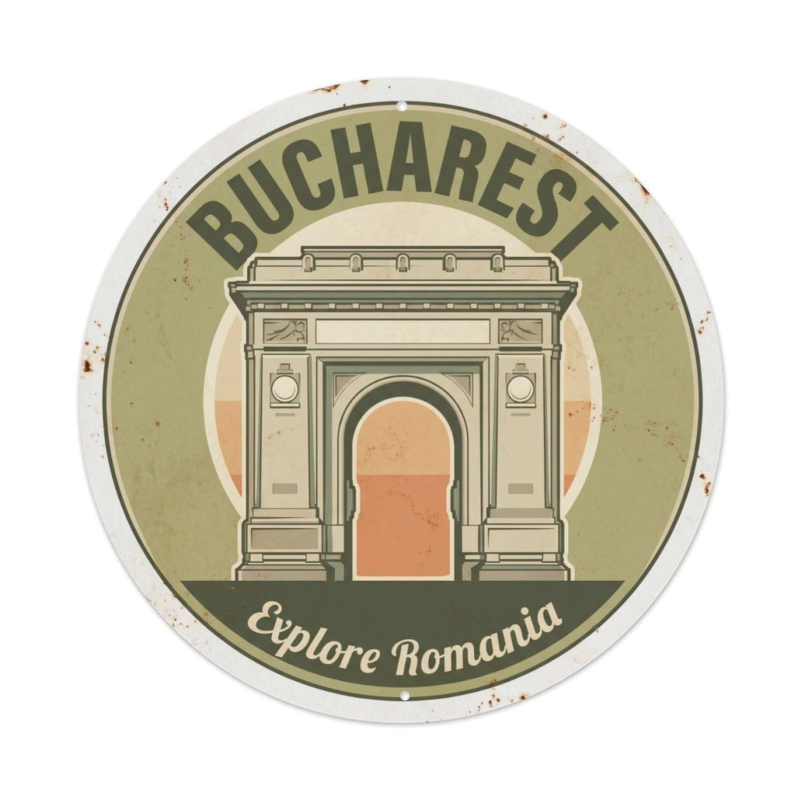 Fqcyn Style Vintage Travel Bucharest Triumph Arch Metal Tin Sign