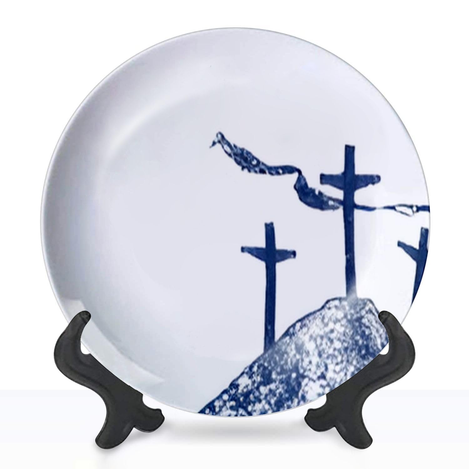 Decorative Plates Good friday Easter biblical Calvary hill three crosses silhouette Wall Decor Ceramic Ornament with Display Stand and Hook Up for Festival, Parties, Wedding 10