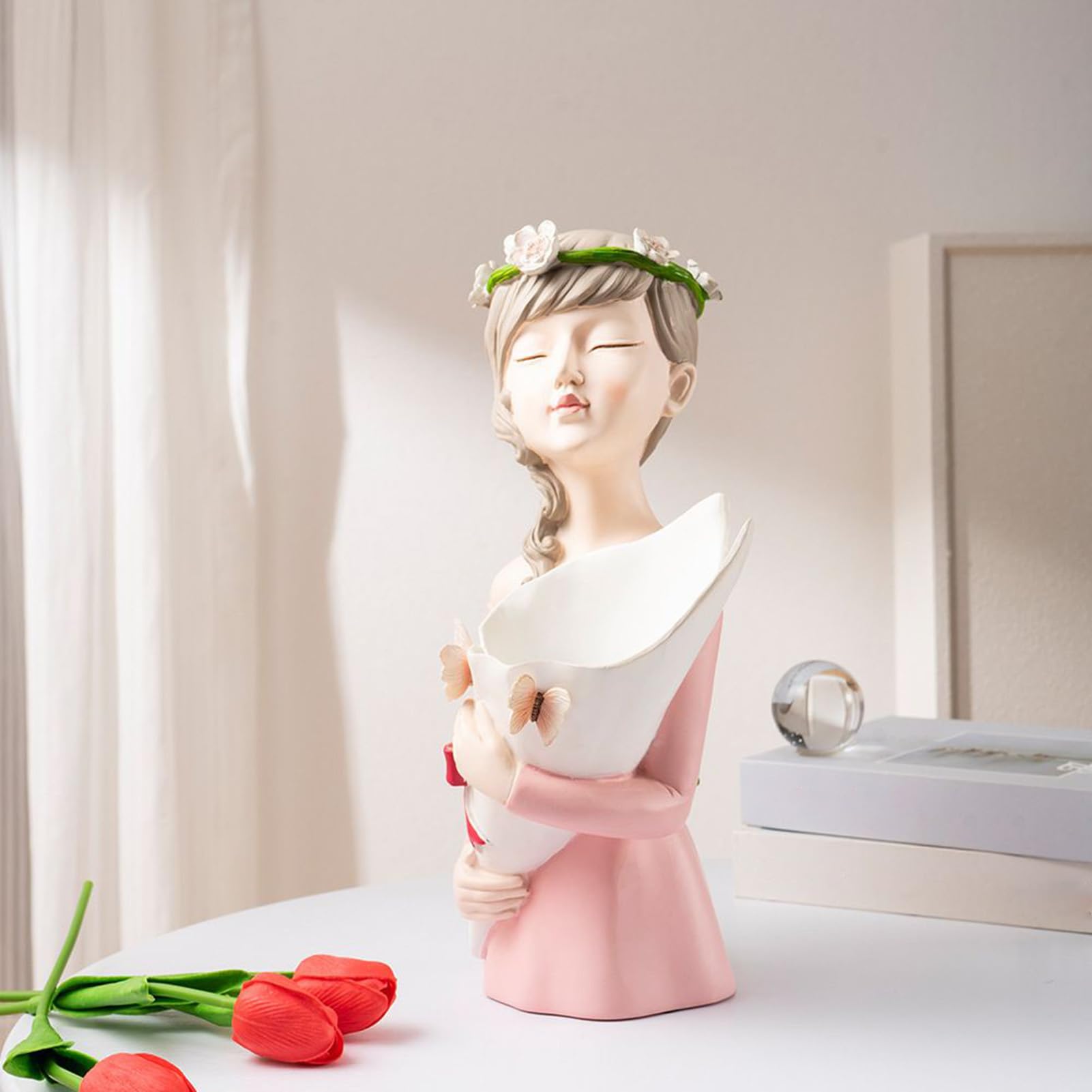 Vaso da donna, statuetta artistica di ragazza – Scultura femminile da scrivania, estetica decorativa moderna supporto floreale per soggiorno, casa, luoghi di lavoro