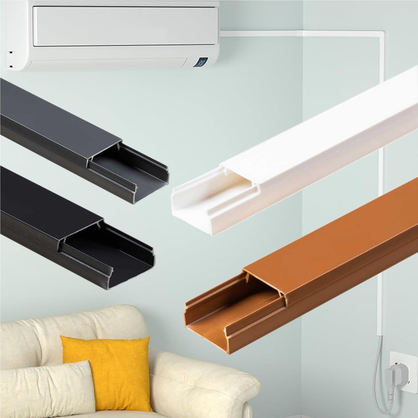 calpestabile passacavi 1 2 3 4 5 Pezzi Piastra Di Copertura Per Canalina Portacavi Con Supporto Adesivo, Copertura In ​​PVC Da 100 Cm Di Lunghezza Per Cucina(D-4 pcs,W H 39mm x 19mm)