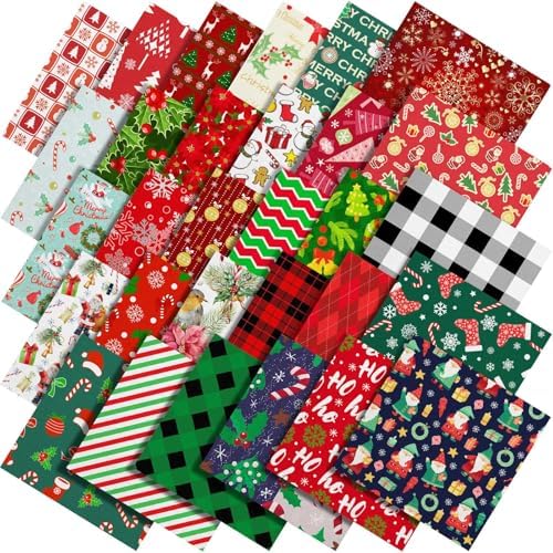 60 Pcs 10 x 10 Inch Christmas Fabric Holiday Quilting Fabric