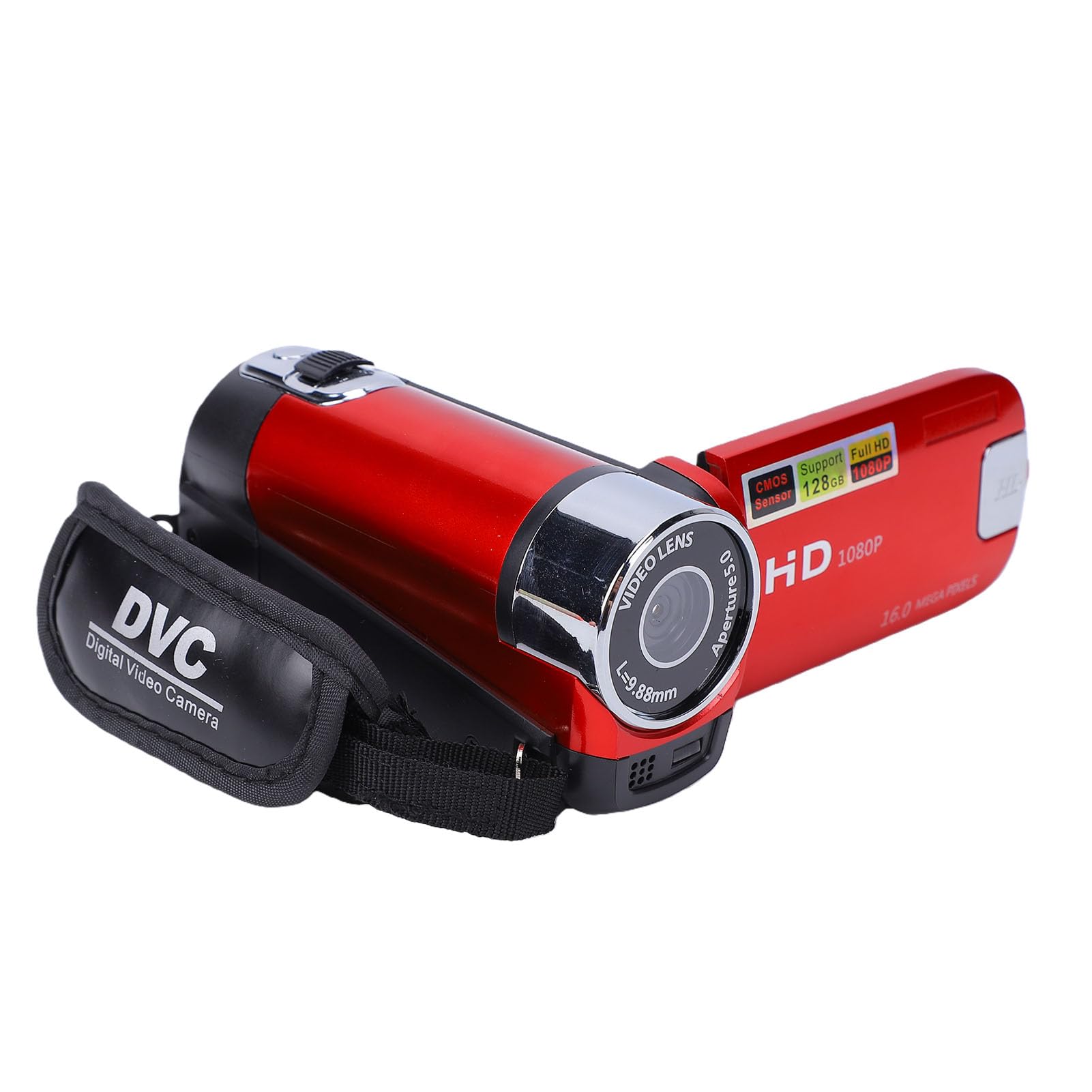 Videocamera Digitale, 1080P 16X Full HD 270 ° Rotazione ad Alta Definizione l Videocamera, Display da 2,7 Pollici Videocamera Portatile DV per Campeggio da casa(EU Plug Red)