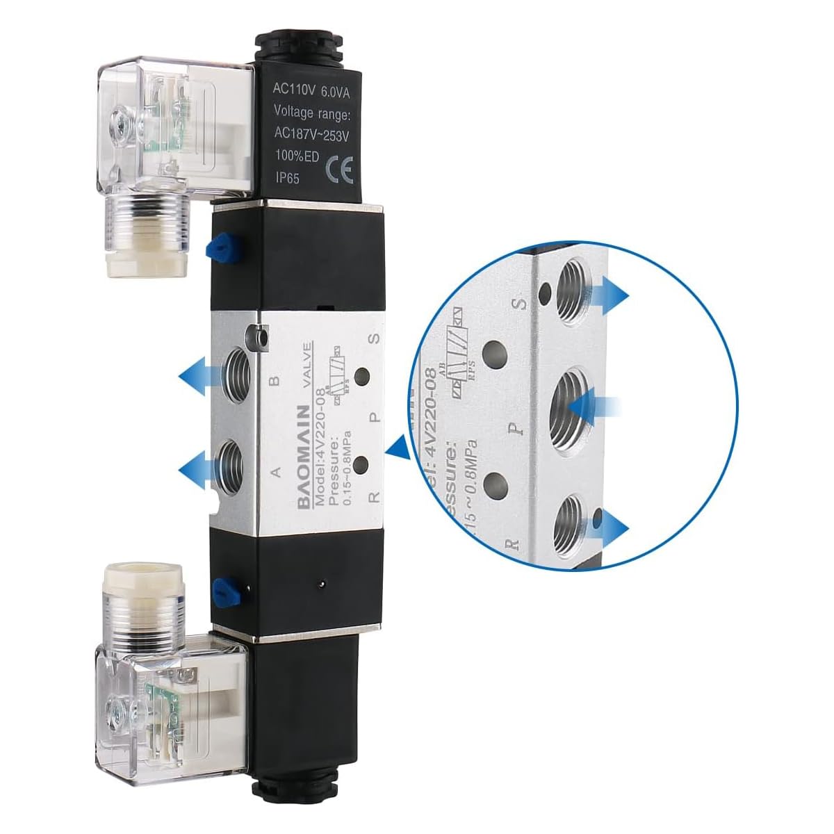Snapklik.com : Pneumatic Solenoid Air Valve 110VAC 5 Way 2 Position PT ...