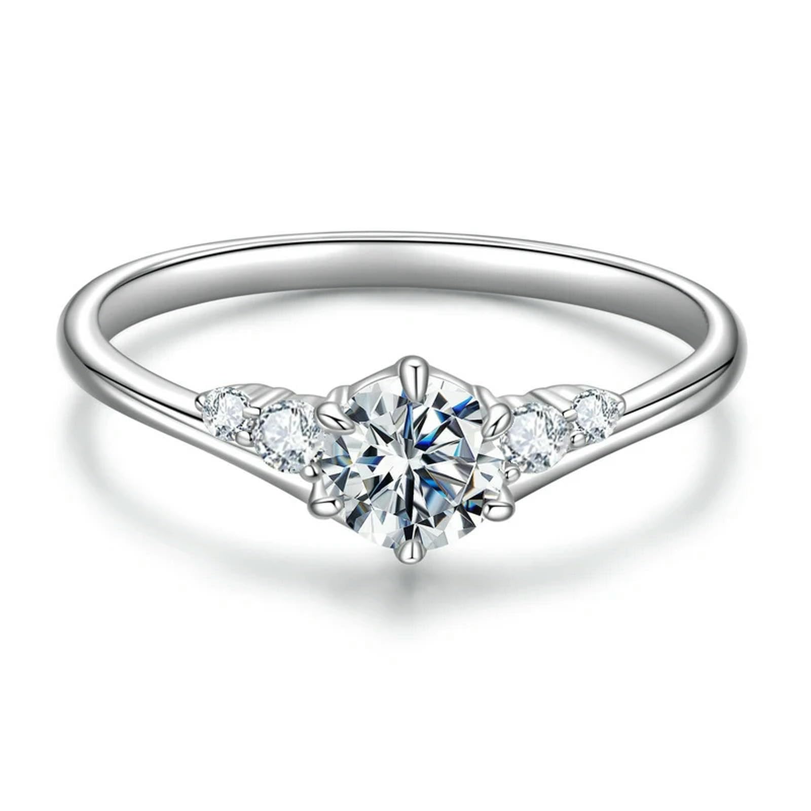 Anillo De Moissanita De 0,6 Quilates Con Engaste De 5 Piedras, Color D, Vvs1, Original, Para Mujer, Joyería De Boda.