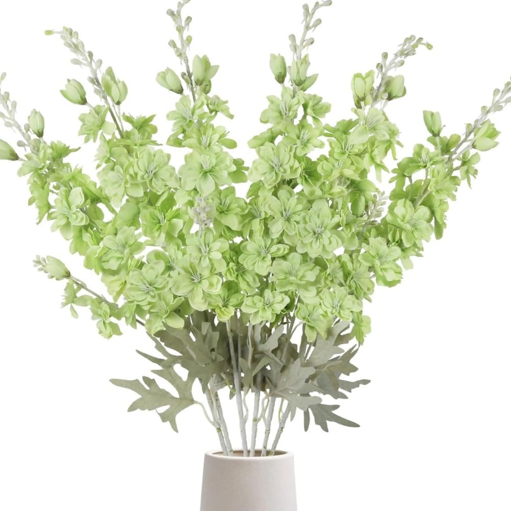 OUKEYI 33.5in 6pcs Fake Flower Delphinium Artificial Silk Larkspur Long Stem Flowers for Tall Vase Home Wedding Party Decor (Green)