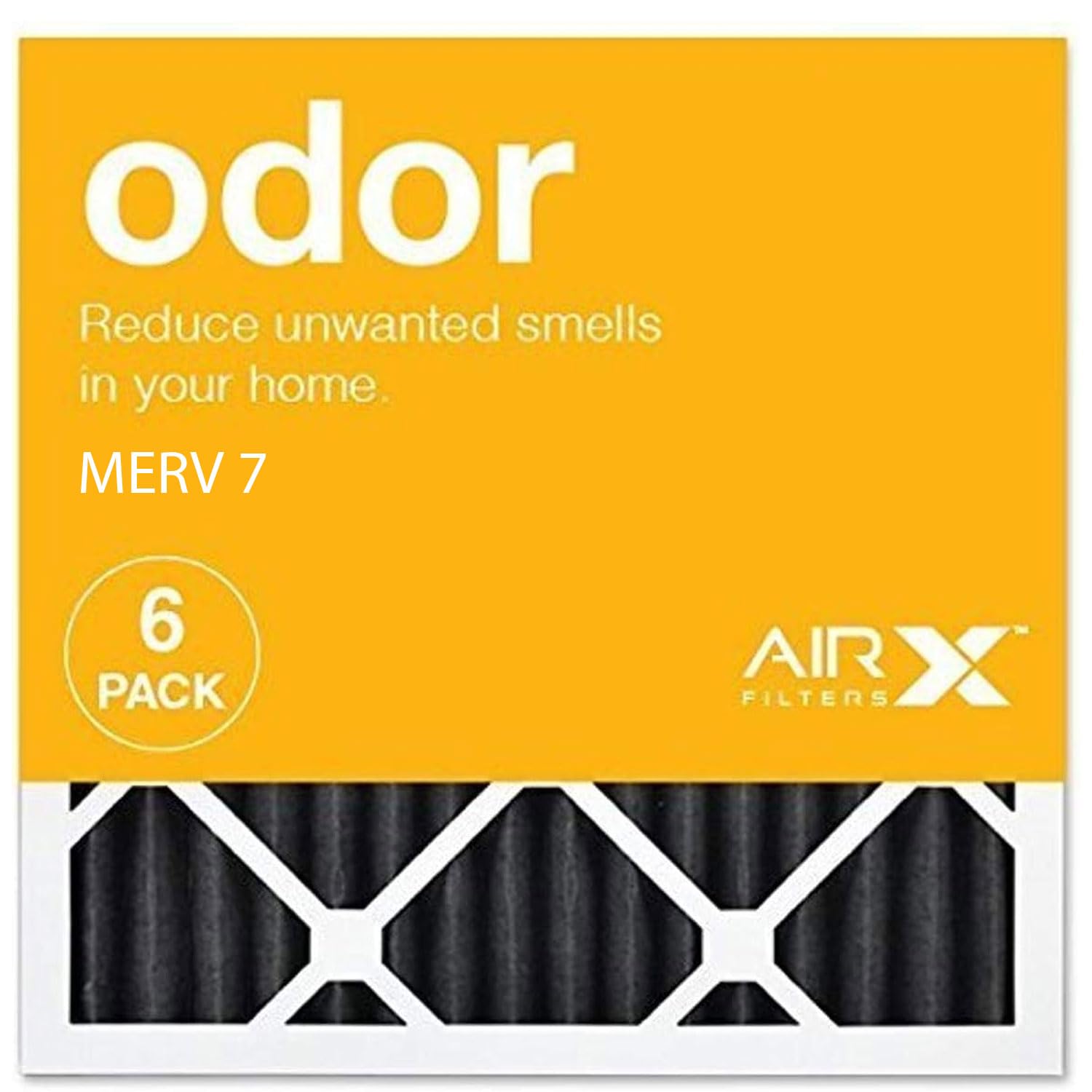 AIRx ODOR 16x16x1 MERV 7 Carbon Pleated Air Filter - Made in the USA - Box of 6