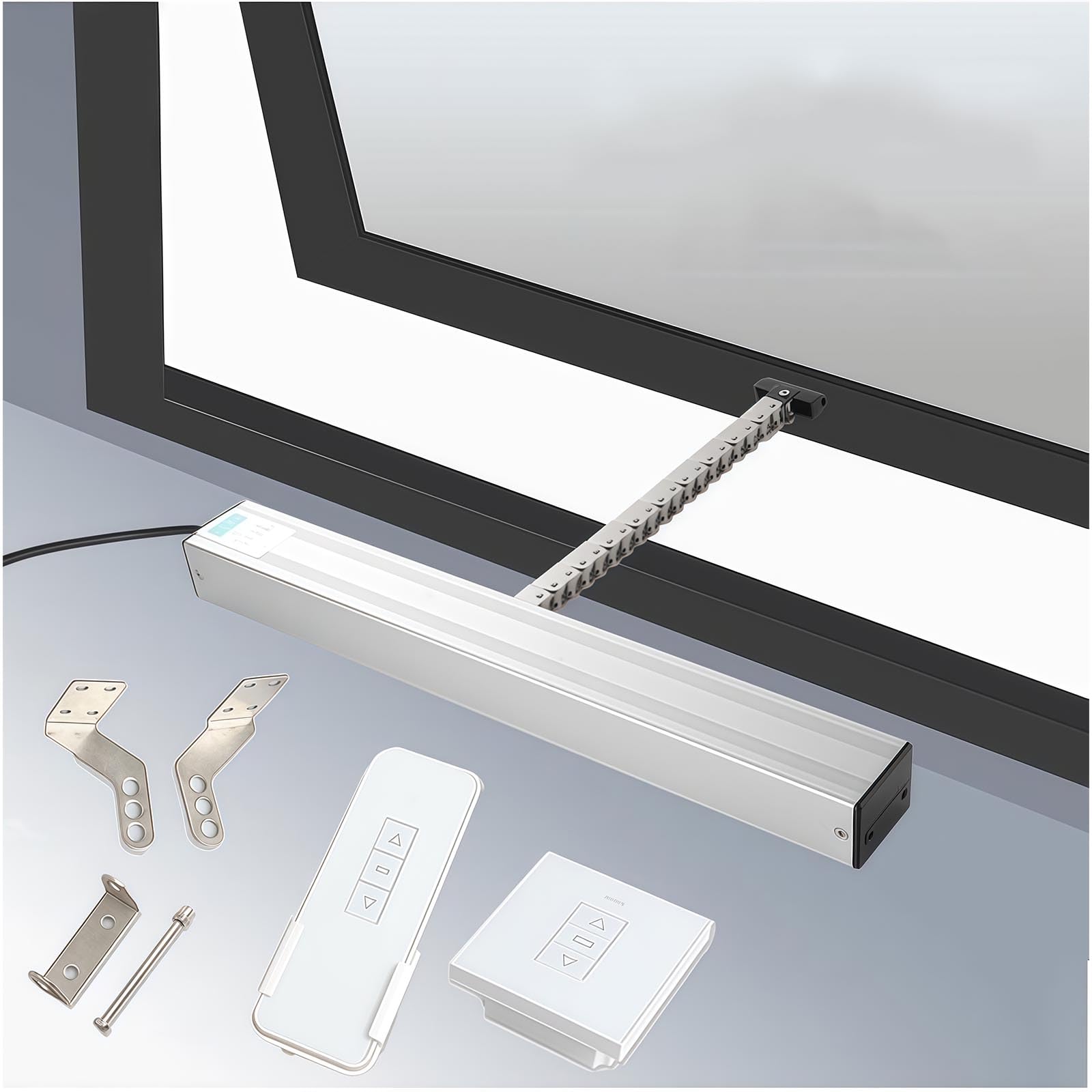 Abridor eléctrico de ventana, abridor de ventilación motorizado automático con interruptor de pared y control remoto, carrera ajustable de 300 mm a 1000 mm para una fácil ventilación de ventanas
