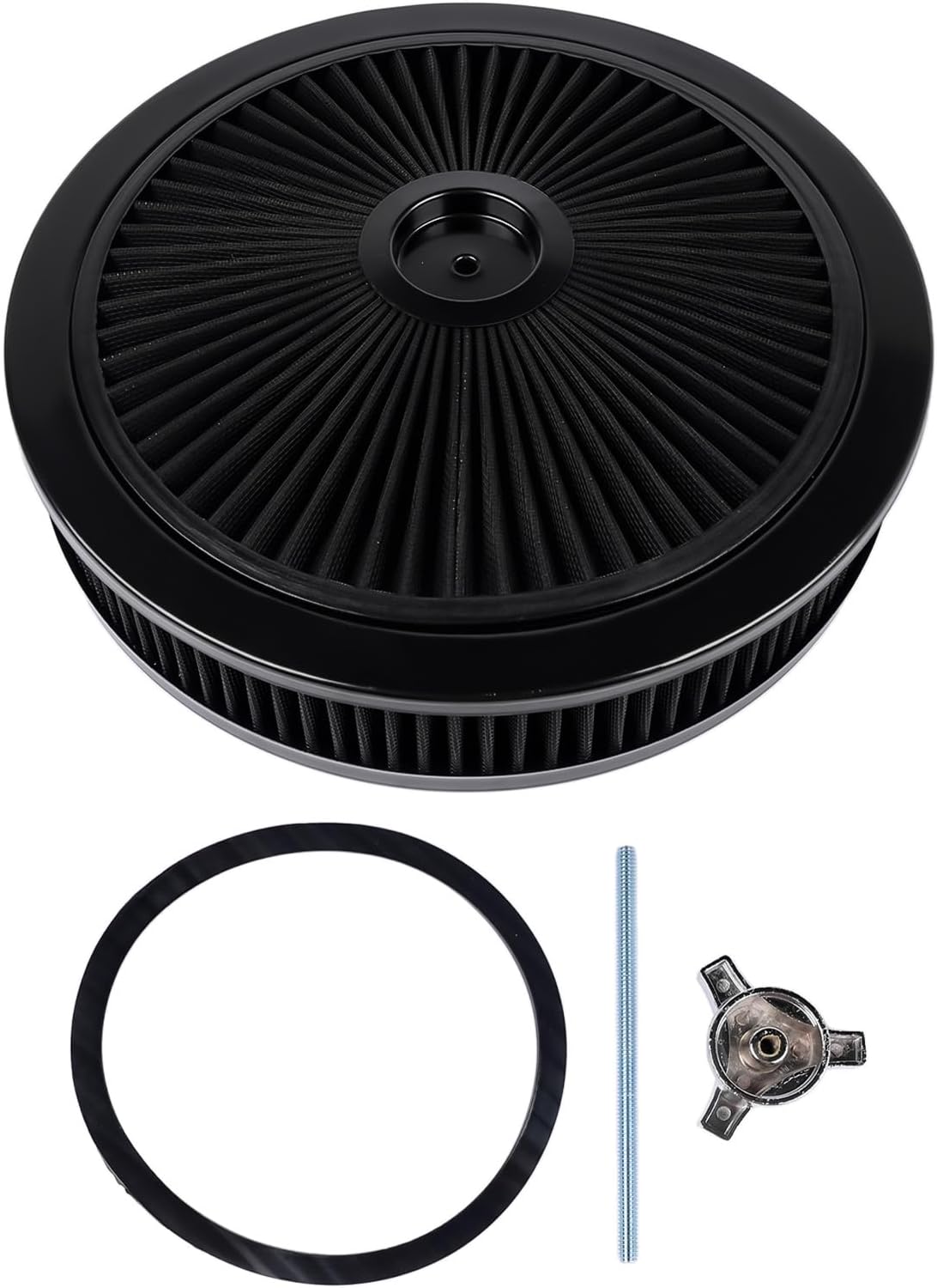 14" x 3" Round Super Flow Air Cleaner Kit Washable Element Recessed Base Black Trim Black Replacement for 5-1/8 Inch Neck Flange