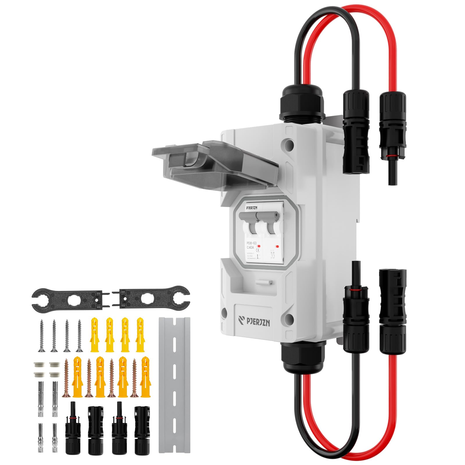 Pjerjzn Solar Disconnect Switch 1000V 40A solar panel isolator switch DC/AC Outdoor PV Isolator Upgraded Cover Visual Design Waterproof Circuit Breaker box for RV Home Battery Off-Grid (1000V 40A)