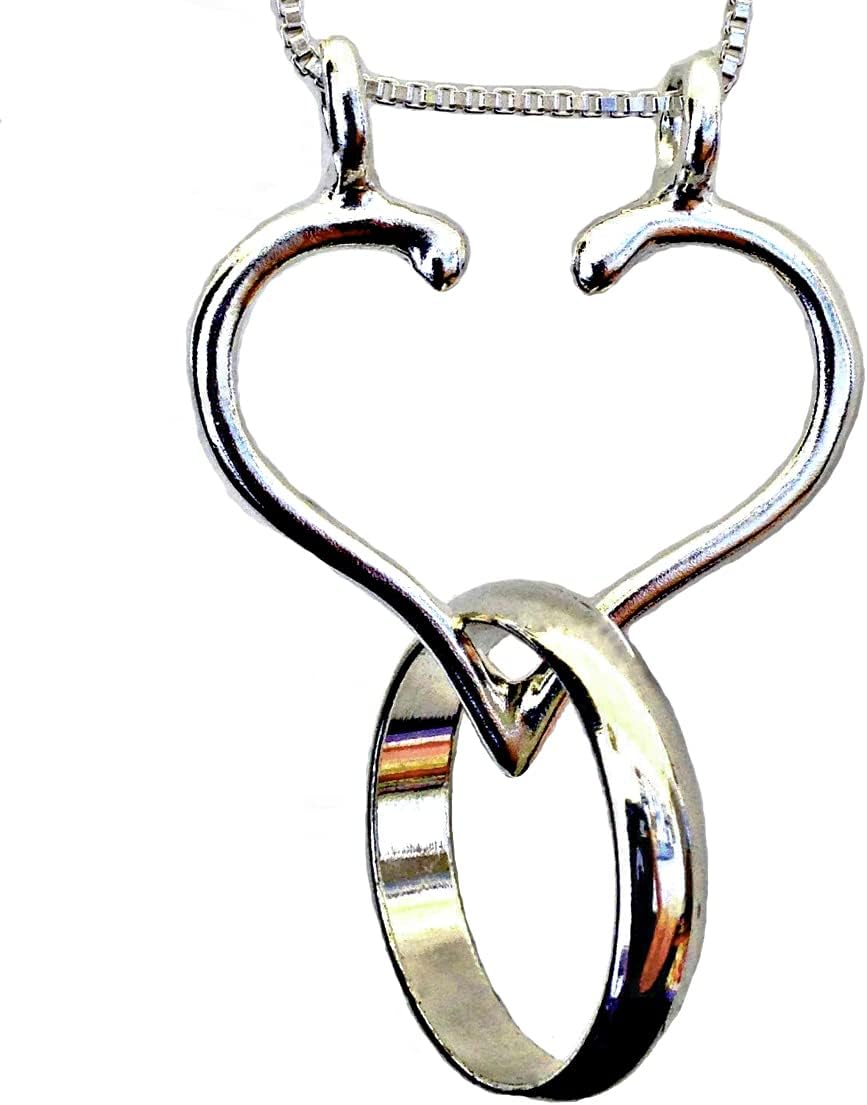 Ali C Art Genuine 925 Sterling Silver Heart Ring Holder Necklace - Pendant Handcrafted in USA - 18 20 or 24 inch chain