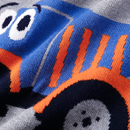 Boys Knitted Cardigan for Kids Toddler Boys Girls Patchwork Colour Cartoon Car Print Sweater Long (Navy, 2-3 Years)3