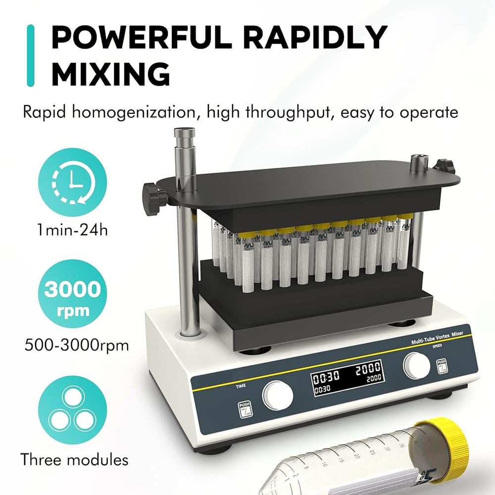 Mezclador Vortex de laboratorio con velocidad ajustable y temporizador para una mezcla eficiente de muestras