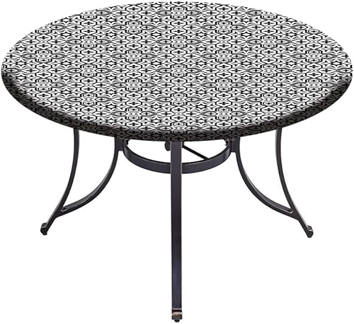 Miniatura 4 de Mantel de cierre de borde redondo, mantel con bordes elásticos negros, azulejos antiguos de decoración de cocina, para mesas redondas de 61 pulgadas