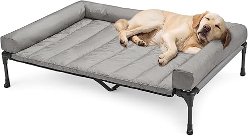 Miniatura 29 de Veehoo Cama Elevada Refrescante para Perro Añade Cojín Bolster Extraíble Impermeable Alfombrilla, Catre Elevado para Mascotas con Malla Teslin beige