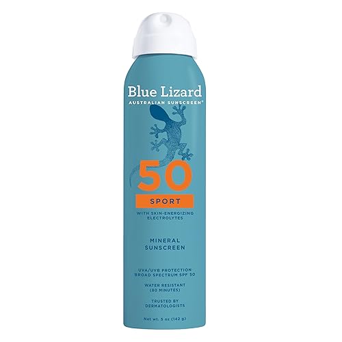 BLUE LIZARD Sport Mineral Sunscreen Spray SPF 50+, marca recomendada por dermatólogos, protección UVA/UVB de amplio espectro, resistente al agua,