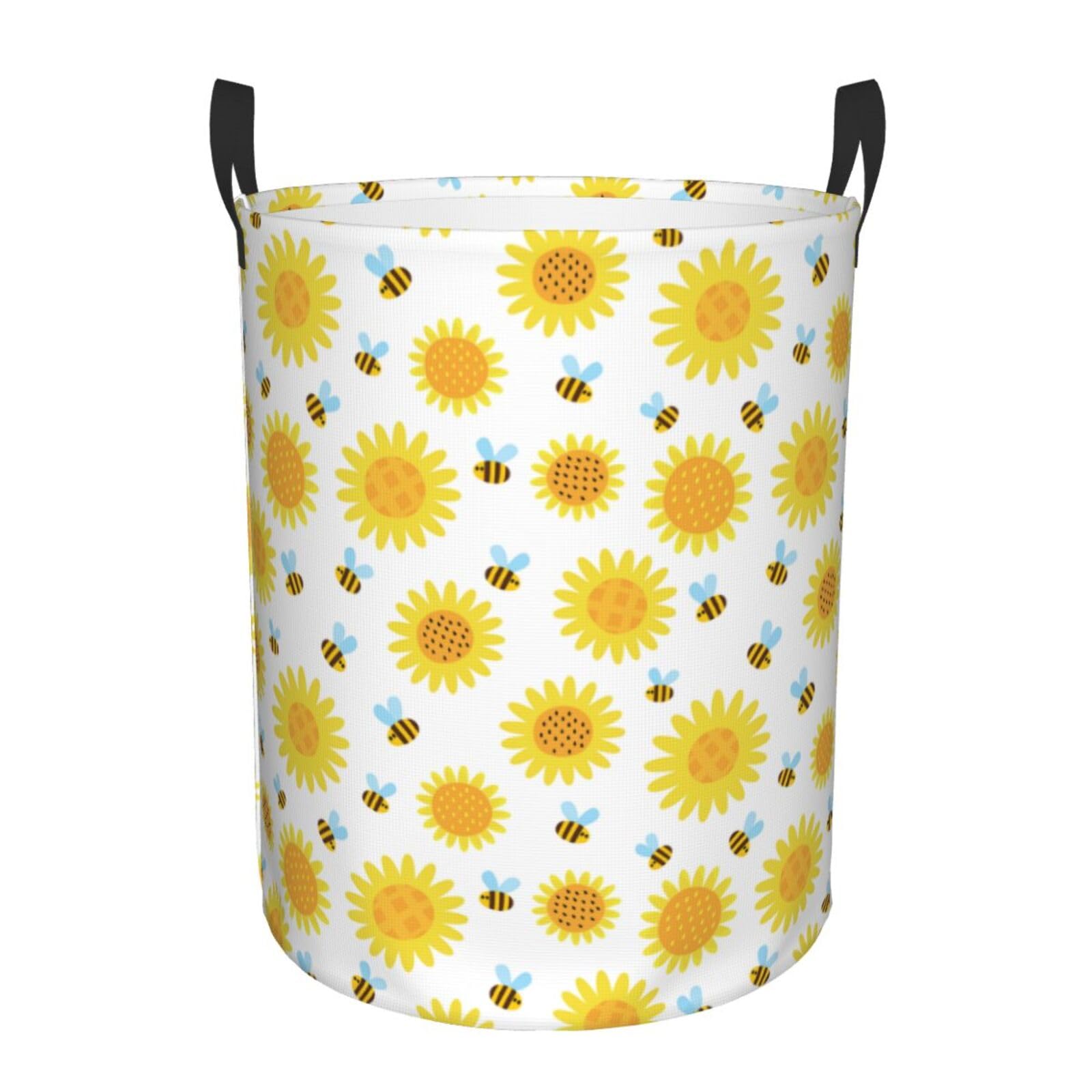 Laundry Basket Bees and Sunflower Laundry Hamper Waterproof Idea Hampers Large Collapsible Baskets with Handle Suitable for Bedroom Bathroom Utility Room Kitchen