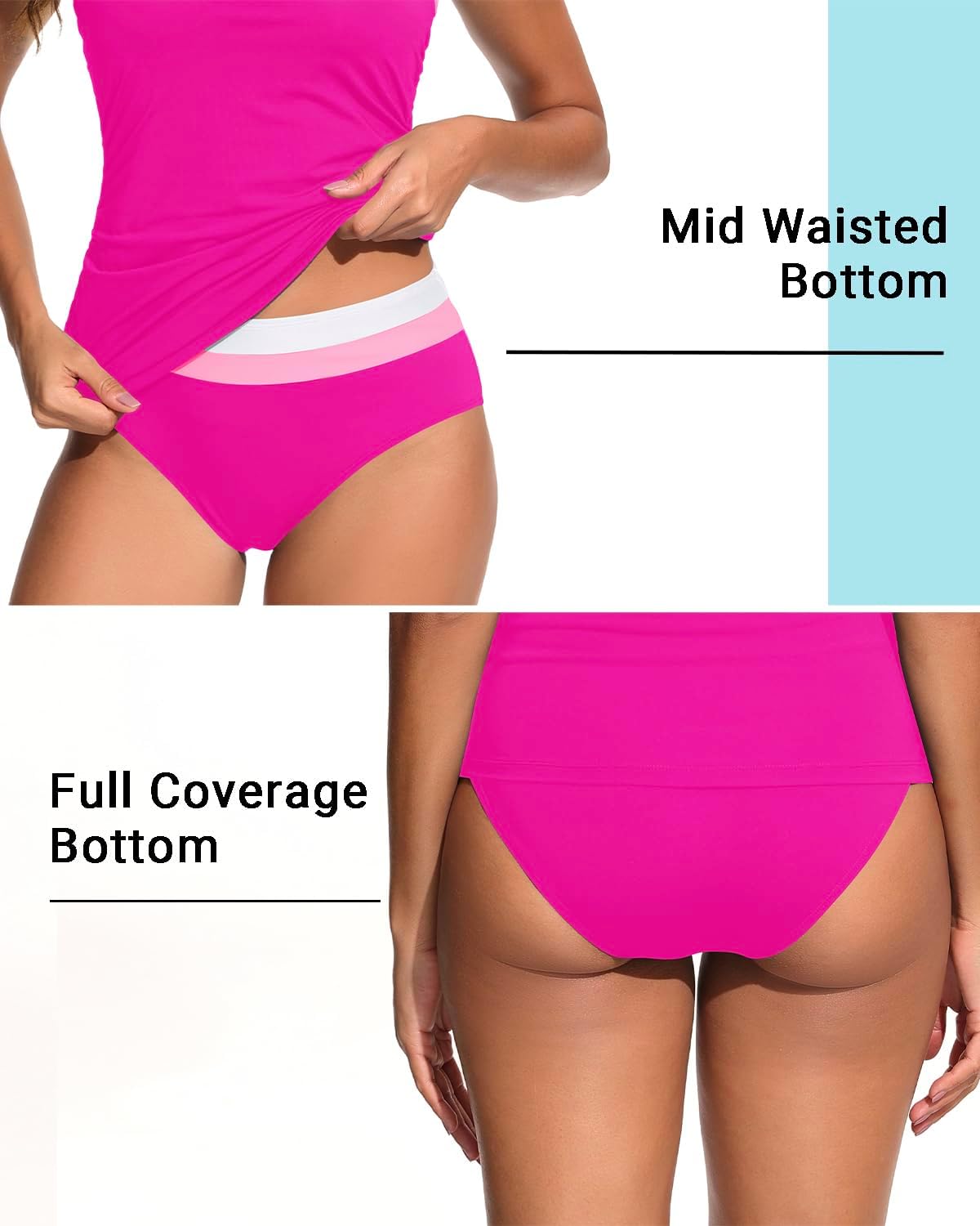 Daci Bandeau Tankini Swimsuits for Women - Two Piece Ruched Tummy Control Bathing Suit Strapless Swimwear with Bottom - Image 4