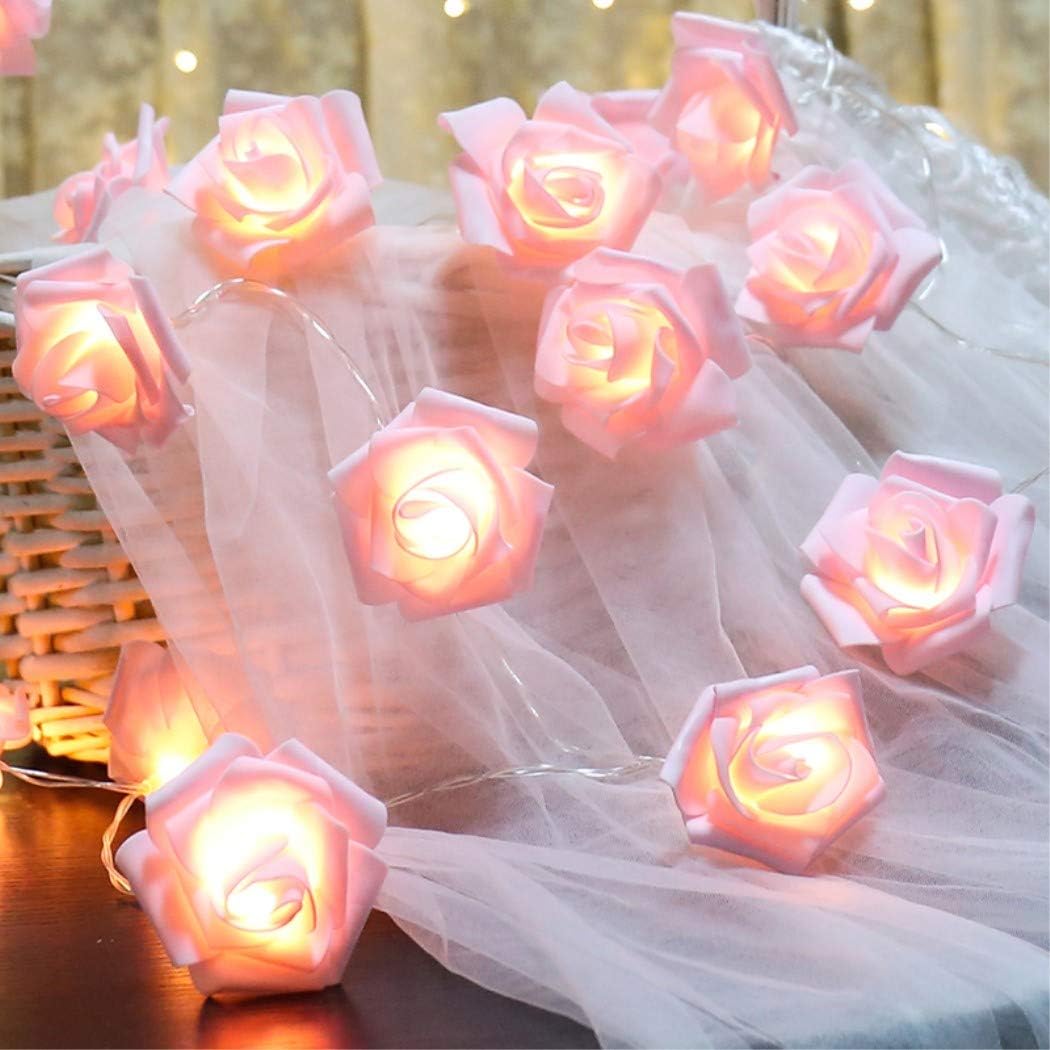 Fantasee LED Rose Flower String Lights Battery Operated for Wedding Home Party Birthday Festival Indoor Outdoor Decorations Larg (Pink Rose Warm White LED Lights, 16.4ft 50LED)