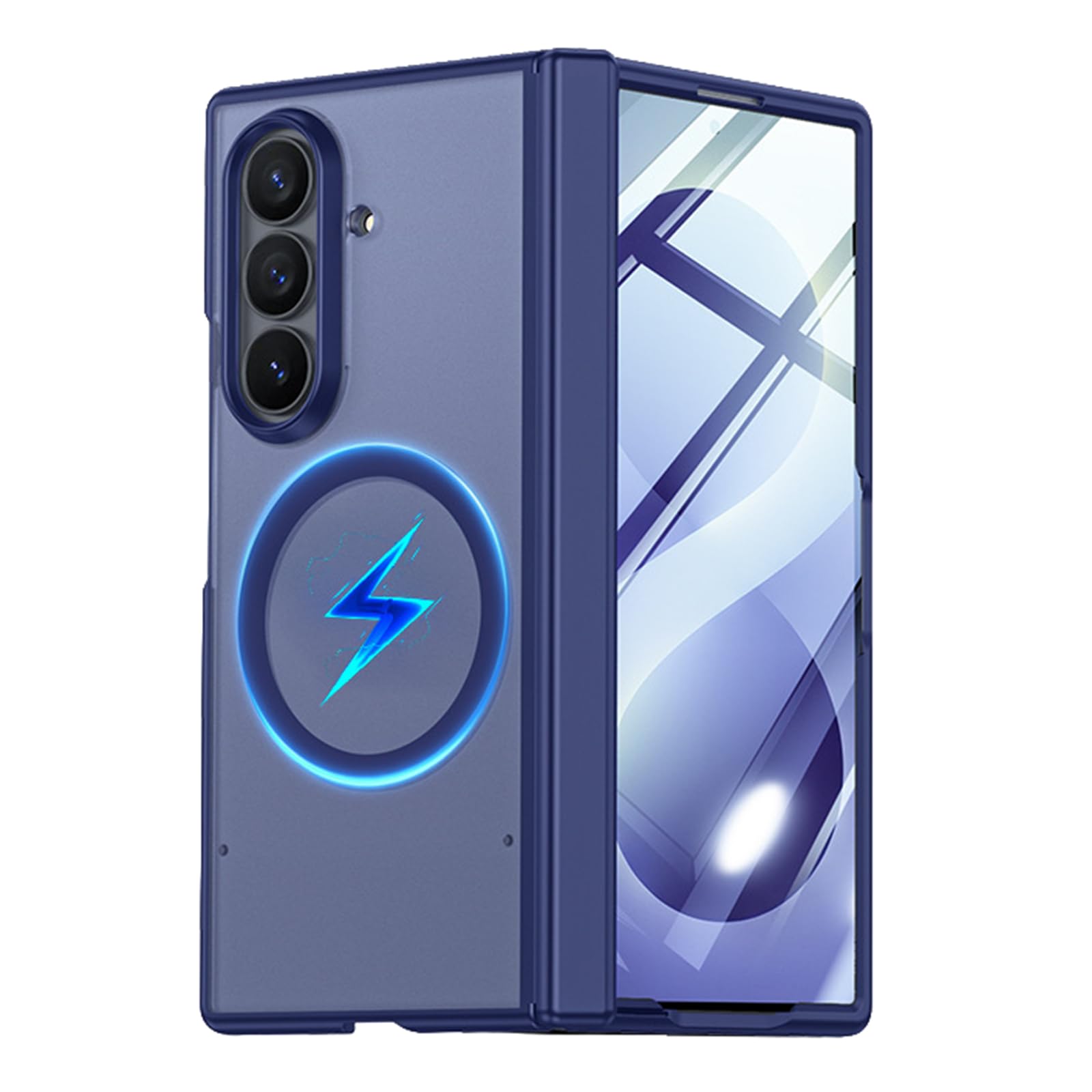 MFAOSHI Magnetic Case for Samsung Galaxy Z Fold 8 Ultra, All-inclusive Screen Hinge Protection Case Frosted Translucent Phone Cover,Blue,Fold 8 Ultra