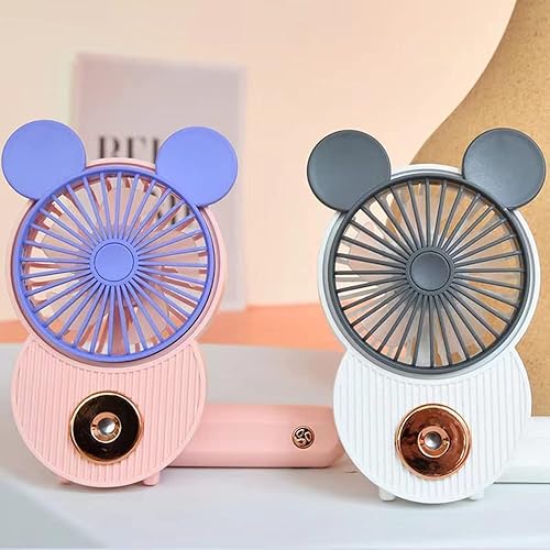 Miniatura 4 de Kbinter - Lindos ventiladores personales, de mano y portátil, doble brisa giratoria de 180, ventilador recargable USB, 3 velocidades ajustables
