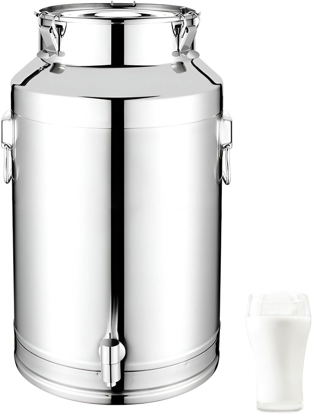 AIZYR 304 Stainless Steel Milk Can Milk Pail, Milk Jug Beverage Dispenser with Spigot and Sealed Lid, Sealed Bucket for Home Party Canteen,35L