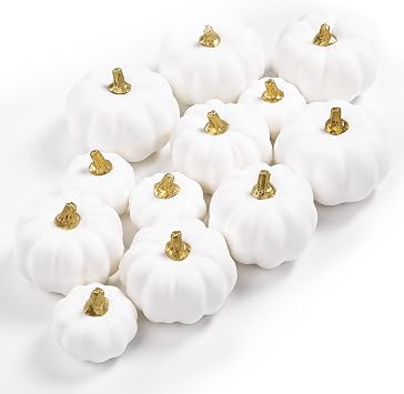 Ywlake 12 Pcs Artificial Pumpkins Fall Decorations, Mini Small Fake Pumpkin for Autumn Harvest Halloween Thanksgiving Faux Pumpkins Home Table Decor White